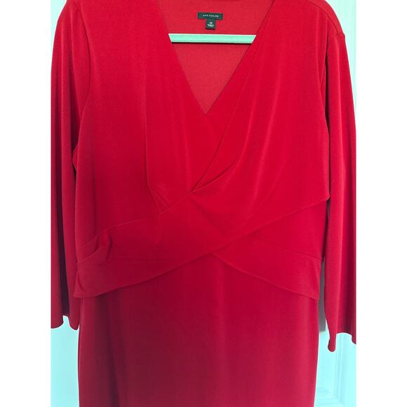 NWOT Ann Taylor Stretch V Neck Mock Wrap Dress in Bright Red, 18 - Picture 5 of 7